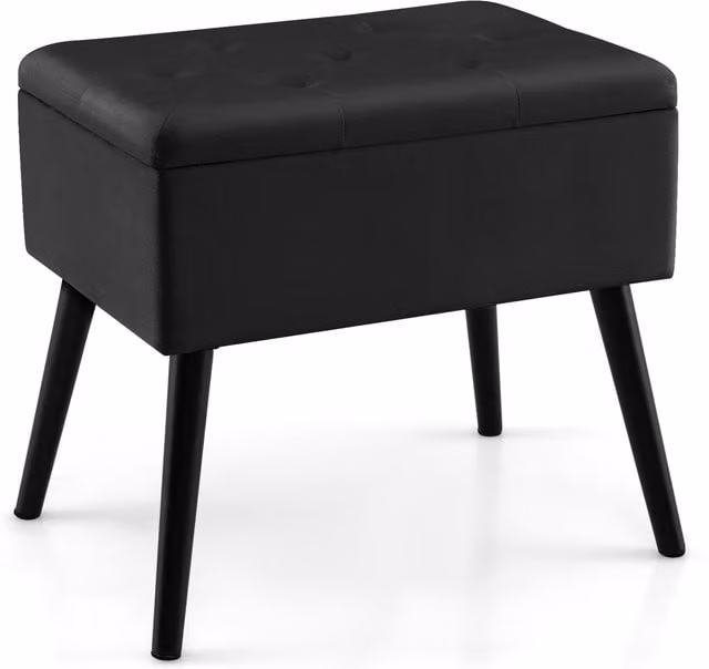 Costway Black Velvet Flip Top Dressing Vanity Stool