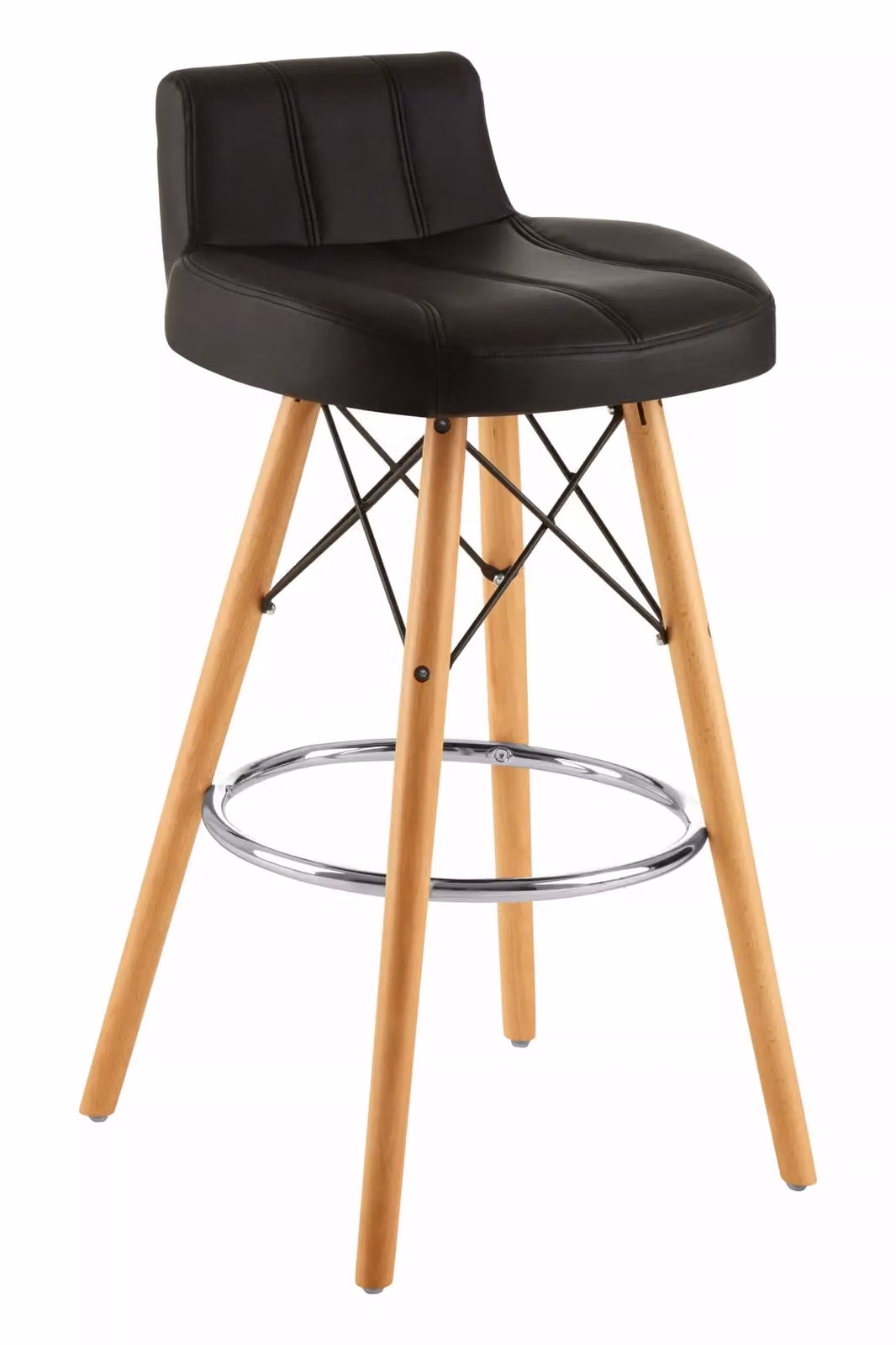 Orsina Black Leather Effect Bar Stool with Beech Wood and Metal Legs – 2