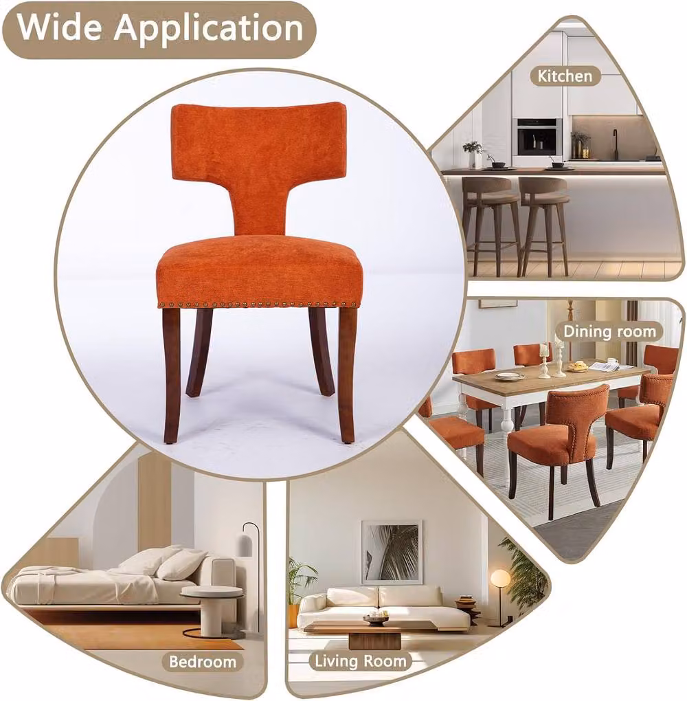 HomeTouch Set of 4 Orange Linen Fabric Upholstered Dining Chairs – 6