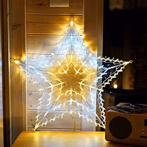 Festive Productions White Geometric Hanging Star Christmas Decoration with 100 LEDs, Height: 55.5 cm – 2