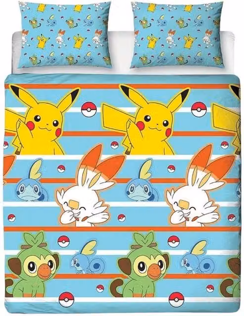Pokemon Reversible Blue Duvet Cover and Pillowcase Set, W: 140 cm, L: 200 cm