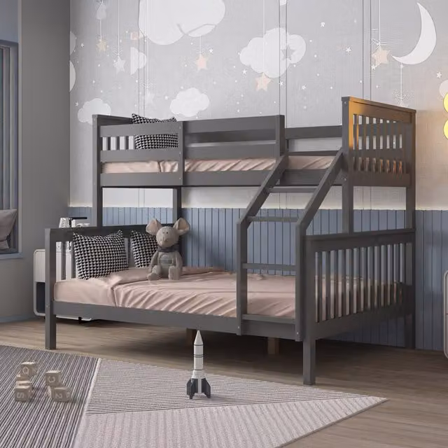 Flair Zoom Solid Wood Double Bunk Bed in Grey