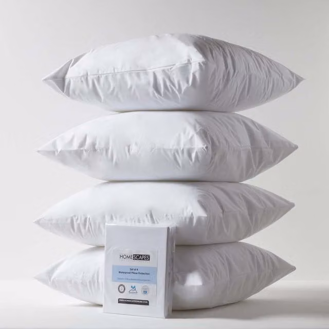 Homescapes Waterproof Polypropylene Pillow Protectors, Pack of 4, White, W: 65 cm