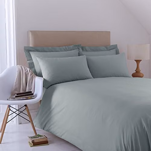 Charlotte Thomas Plain Bed Set in Green, 144 Thread Count, Duvet Cover 180 x 200 cm and Pillowcase 50 x 75 cm