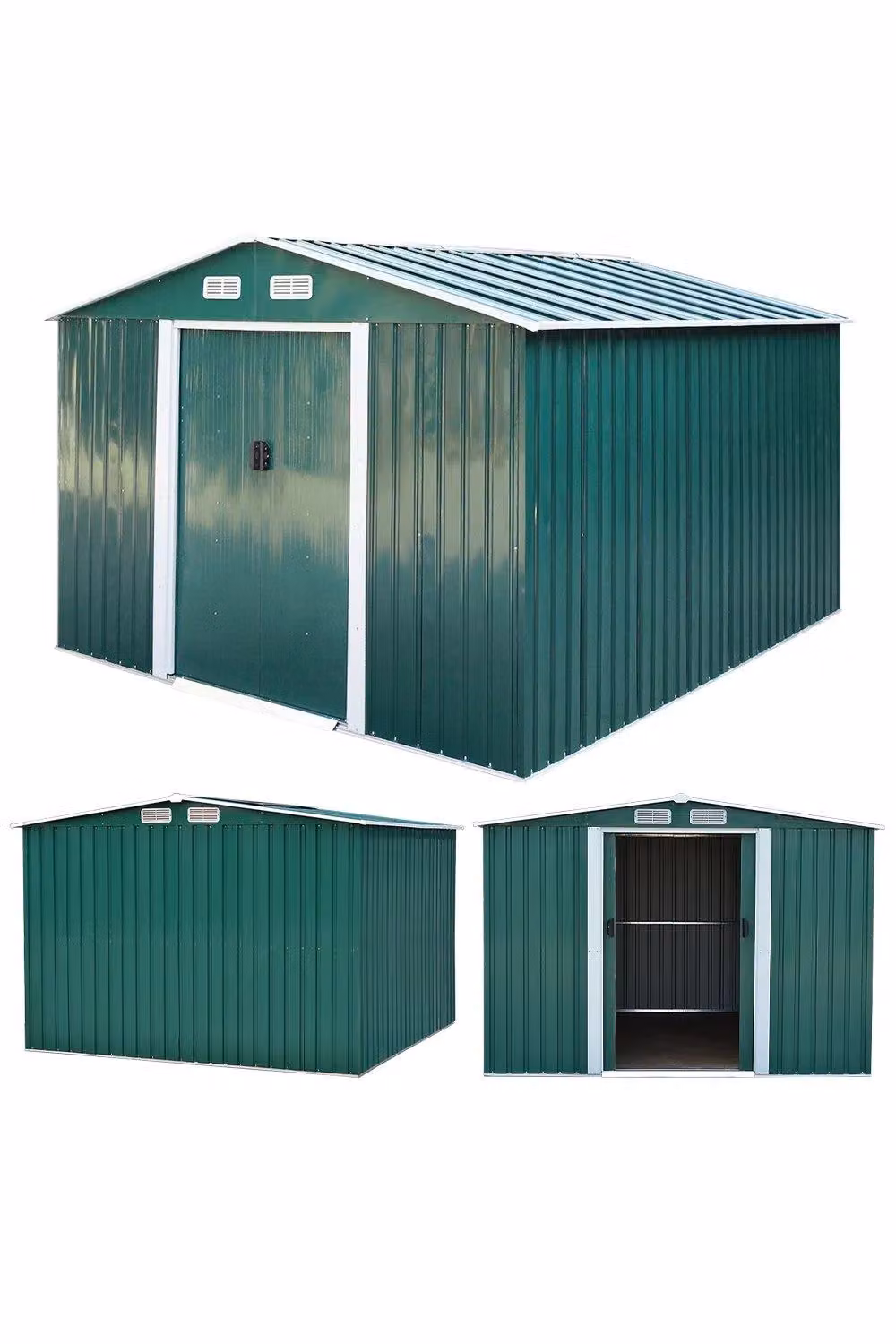 Garden Sanctuary Large Metal Garden Storage Shed in Green, W/D/H: 259.0 x 178.0 x 257.0 cm – 2