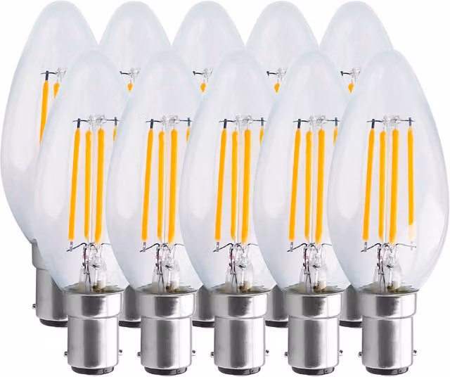 Harper Living Pack of 10 B15 SBC Small Bayonet LED Candle Light Bulbs, 4.5 Watts, Warm White, Dimmable, Clear