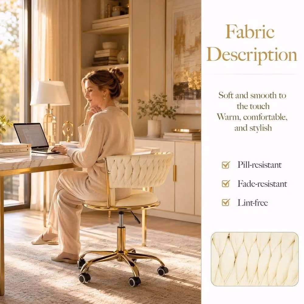 KORVIXA Modern Velvet Vanity Chair with Gold Metal Frame in Beige, W/D/H: 100 x 100 x 80 cm – 2