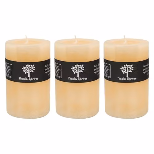 Nicola Spring Vanilla Scented Pillar Candles, Beige, Pack of 3, W: 9.0 cm, D: 9.0 cm, H: 14.5 cm – 1