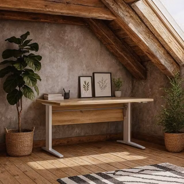 Wyld Haus Dris Writing Desk in Natural Oak Effect with White Metal Legs, 150 cm – 1