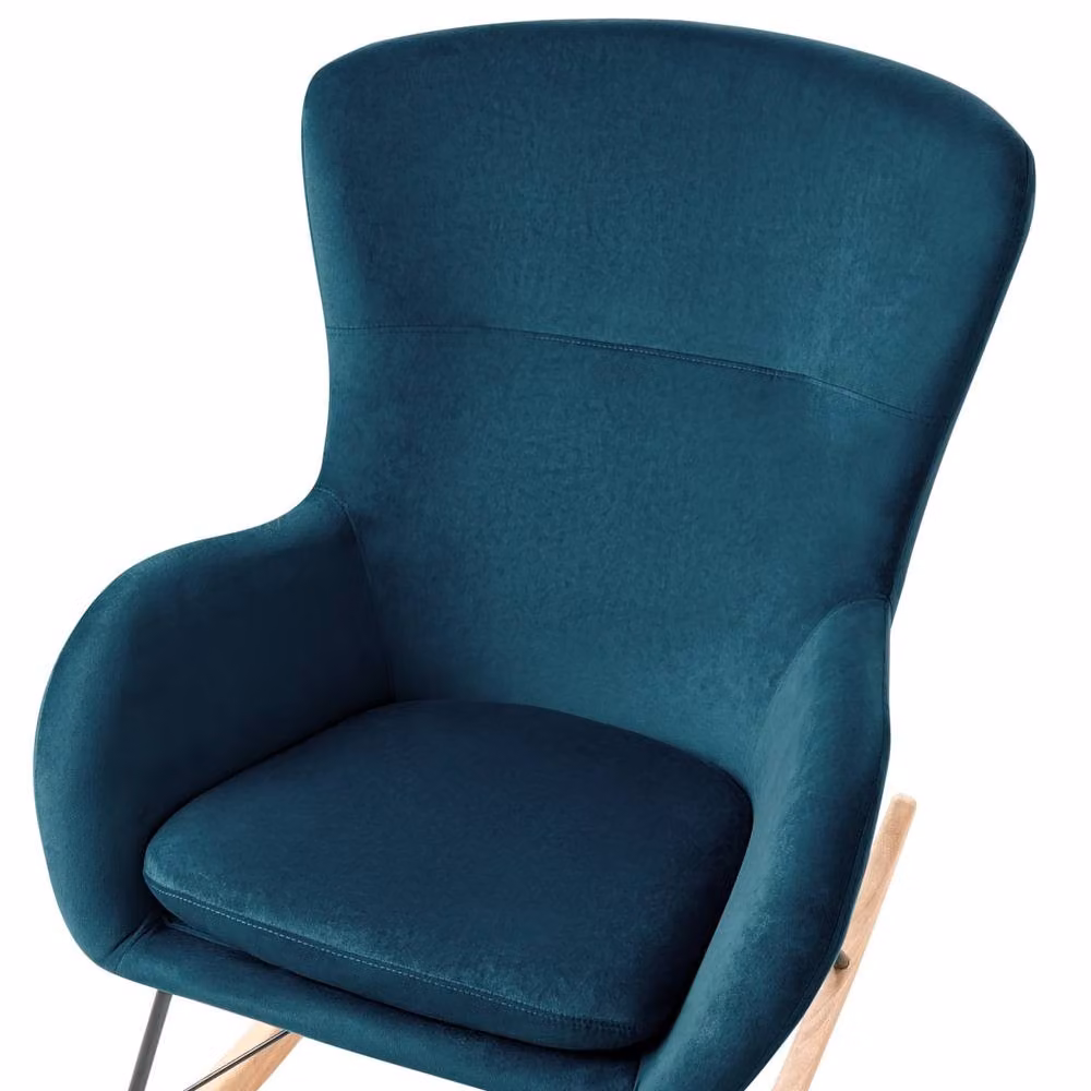 Wyld and Coco Blue Velvet Shell Rocking Chair with Armrests and Mixed Metal and Wood Legs – 5