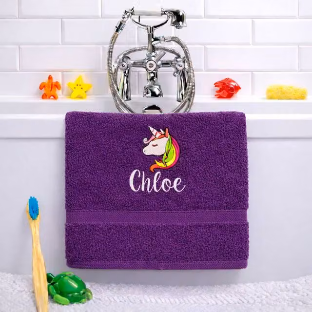 Duncan Stewart Personalised Kids Unicorn Bath Towel, Purple, W/D/H: 130 x 70 x 500 cm