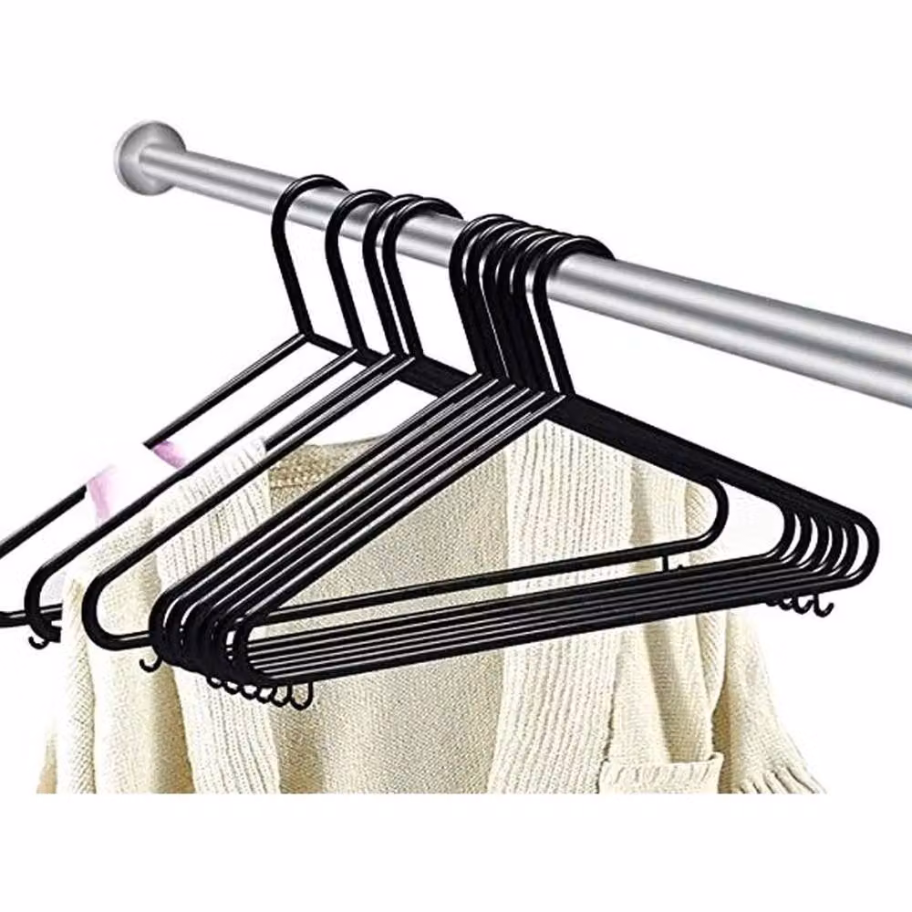 FLAVORA 200 Pack Black Adult Cloth Hangers, Space Saving Plastic and Coated Steel Garment Hangers, Width: 5 cm – 3