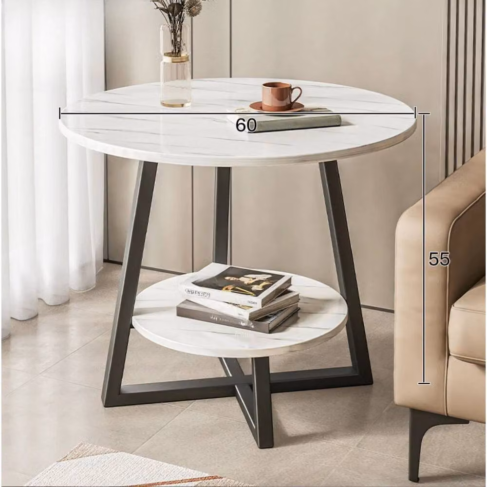 EONLION 2 Tier White Sofa Side End Table, W/D/H: 60 x 60 x 55 cm – 2