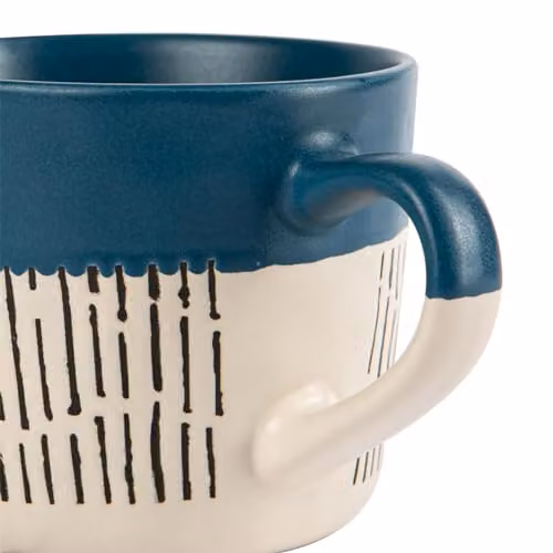 Nicola Spring Dipped Dash Stoneware Coffee Mug Set, 6 x 475ml, Blue and Black – 2