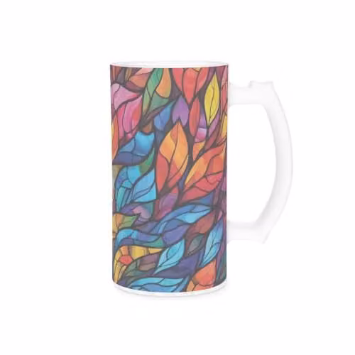 Purely Home Stained Glass Print Frosted Beer Stein in Red and Multicolour