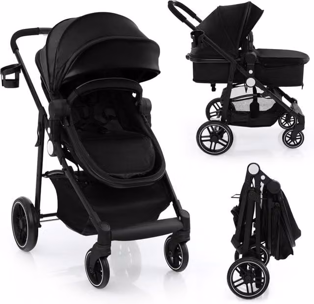 Costway 2-in-1 High Landscape Convertible Kombi Foldable Toddler Stroller, Black