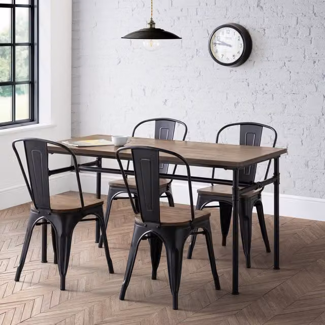 Julian Bowen Grafton Set of 4 Metal and Wood Dining Chairs in Brown and Black – 3