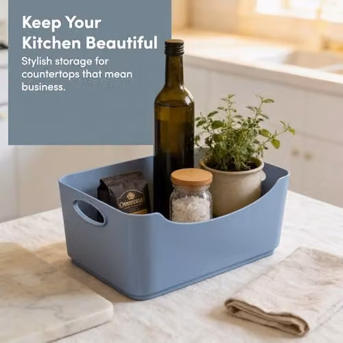 Keplin 5 Pack Multicolour Plastic Storage Baskets with Handles, W/D/H: 22.3 x 14.8 x 10 cm – 7