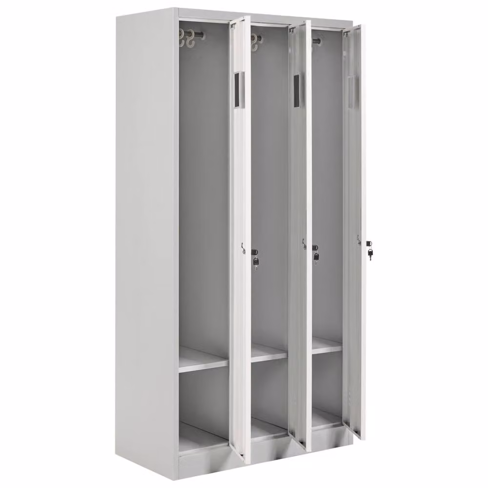 Wyld and Coco Lockable Three Door Steel Storage Locker in White, W90 x H180 x D40 cm – 2