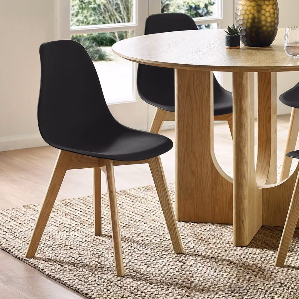 Cheshire Alderley Set of 2 Premium Black Plastic Dining Chairs with Wooden Legs – 3
