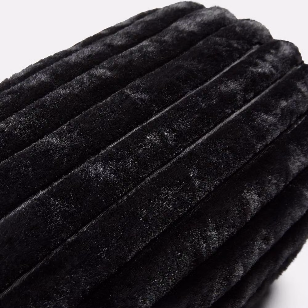 OHS Black Faux Fur Ribbed Round Bolster Cushion – 4