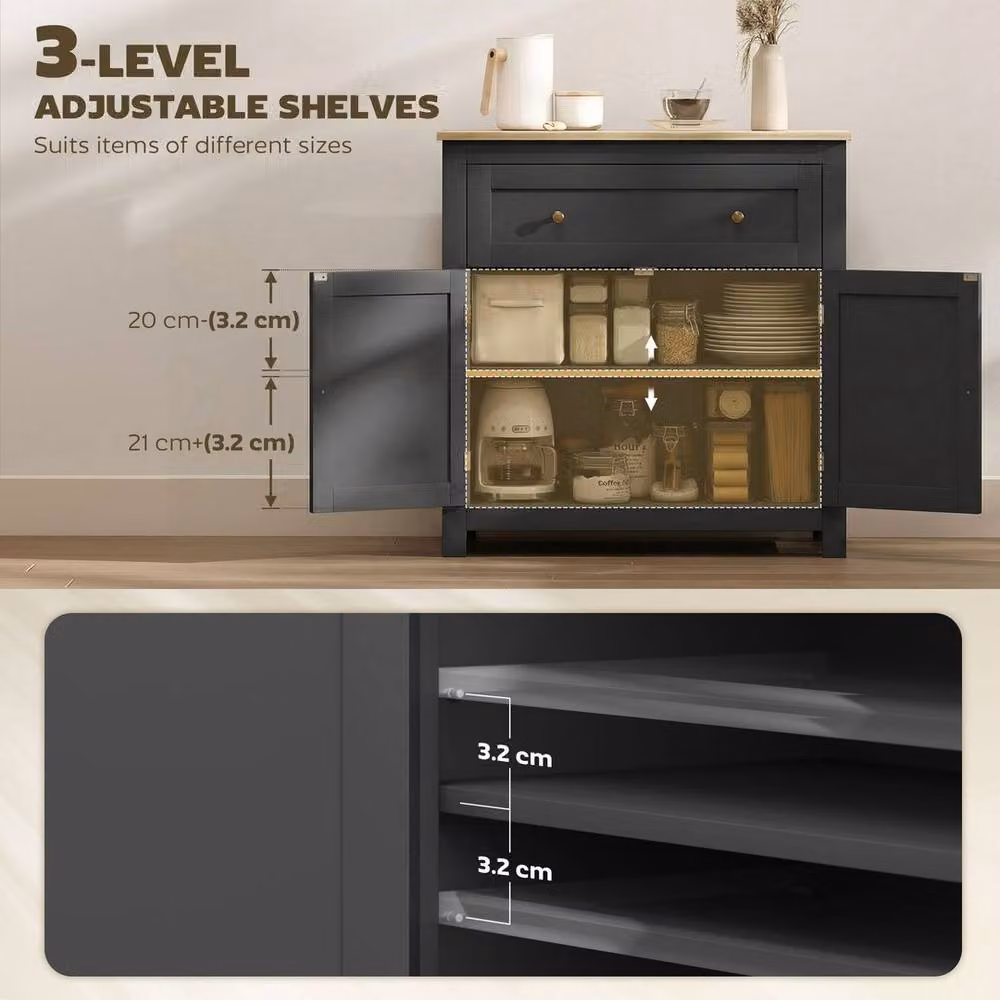 Kelvenix Black Sideboard Storage Cabinet with Adjustable Shelf and Drawer, W/D/H: 80 x 35 x 78.5 cm – 4