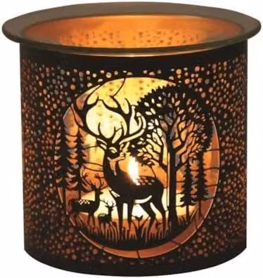 Aroma Accessories Multi Functional Tealight and Wax Melt Burner, Deer Family Design, Black and Gold, Diameter: 10.5 cm