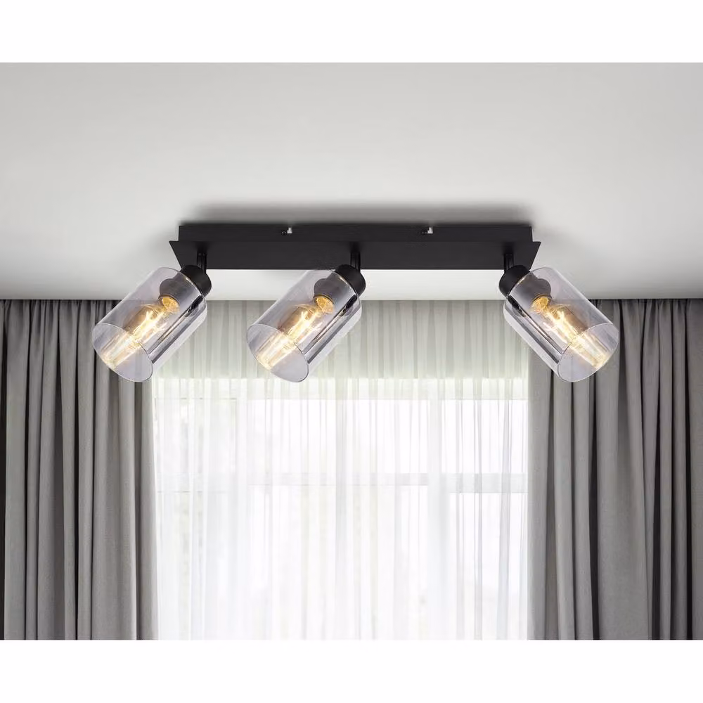 Netlighting Hadera Ceiling Spotlight Bar in Matt Black with Smoke Glass Shades, 3x E27 – 2
