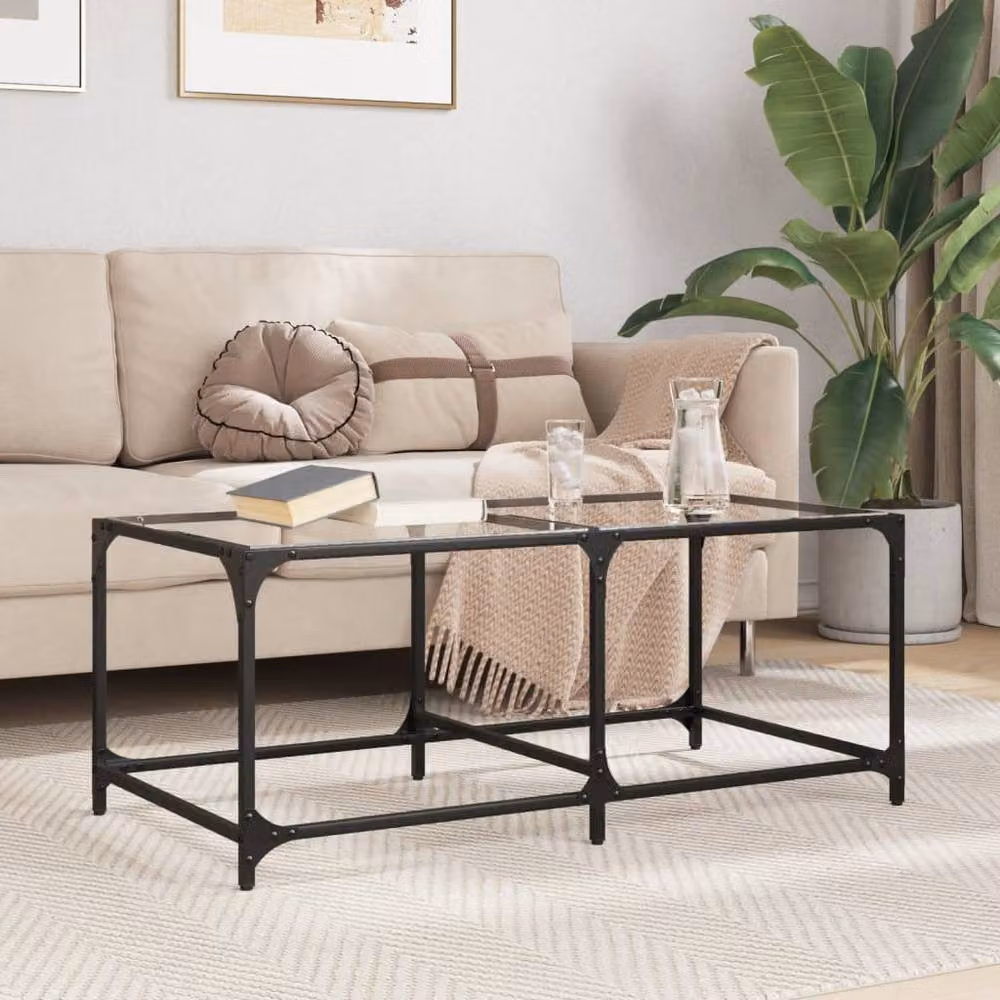 Berkfield Home Modern Rectangular Coffee Table with Transparent Glass Top and Black Steel Frame, W: 98.5 cm, D: 50 cm, H: 40 cm – 2
