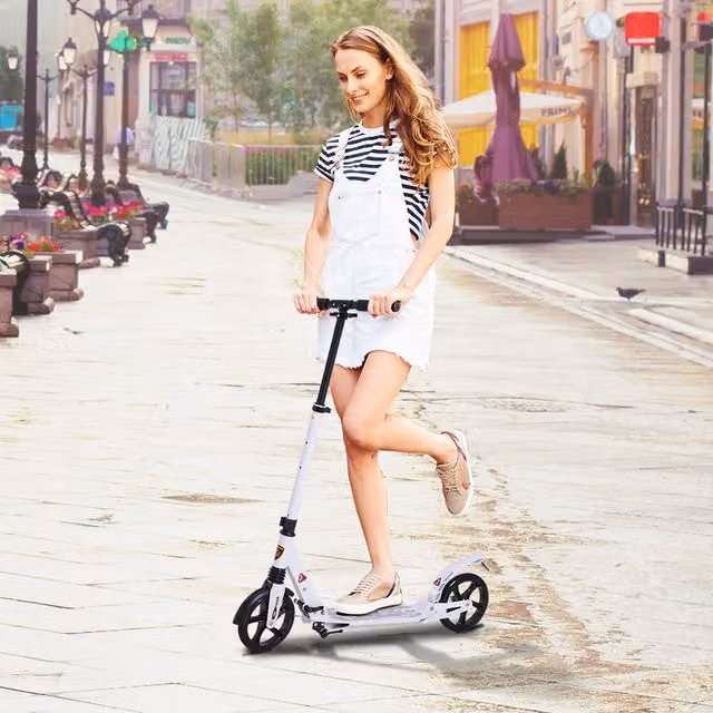 HOMCOM Foldable and Height-Adjustable Kick Scooter with Brake in White