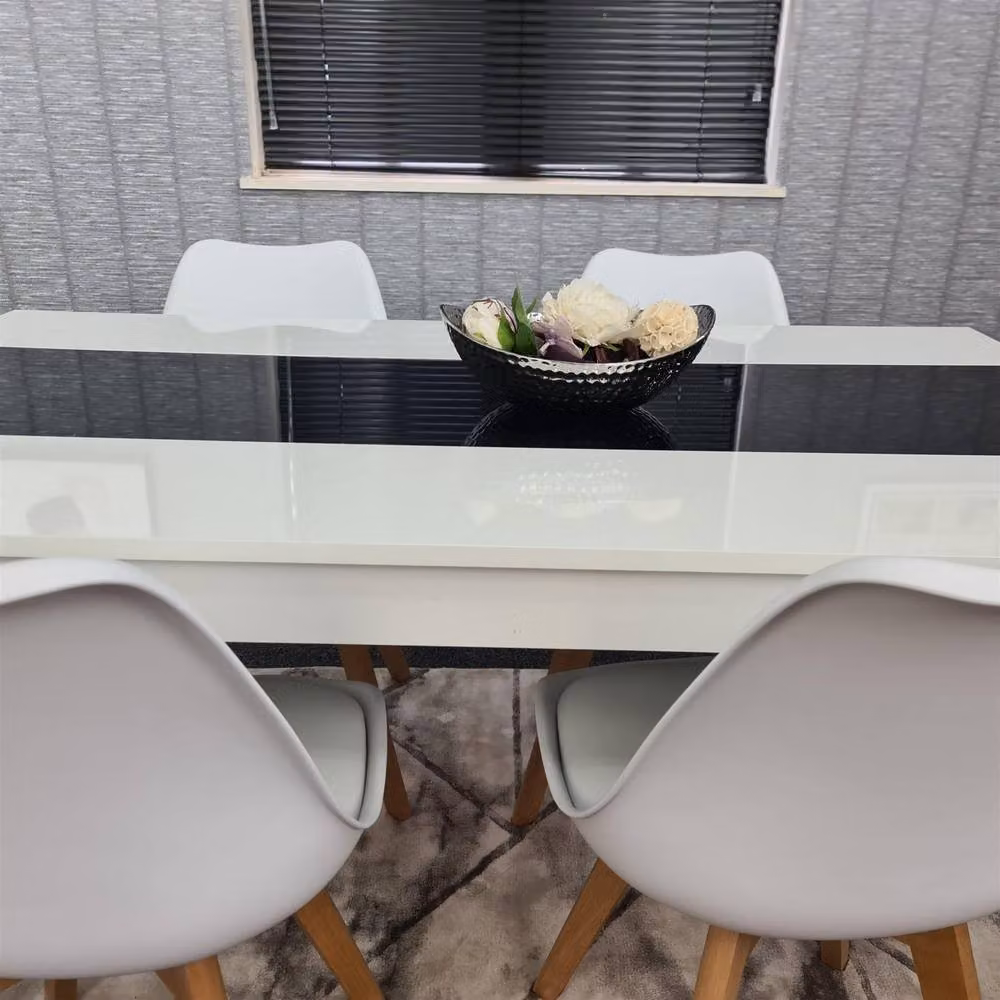 Kosy Koala Modern Rectangular Dining Table Set with 4 Chairs in White, Black and Multicolour – 4