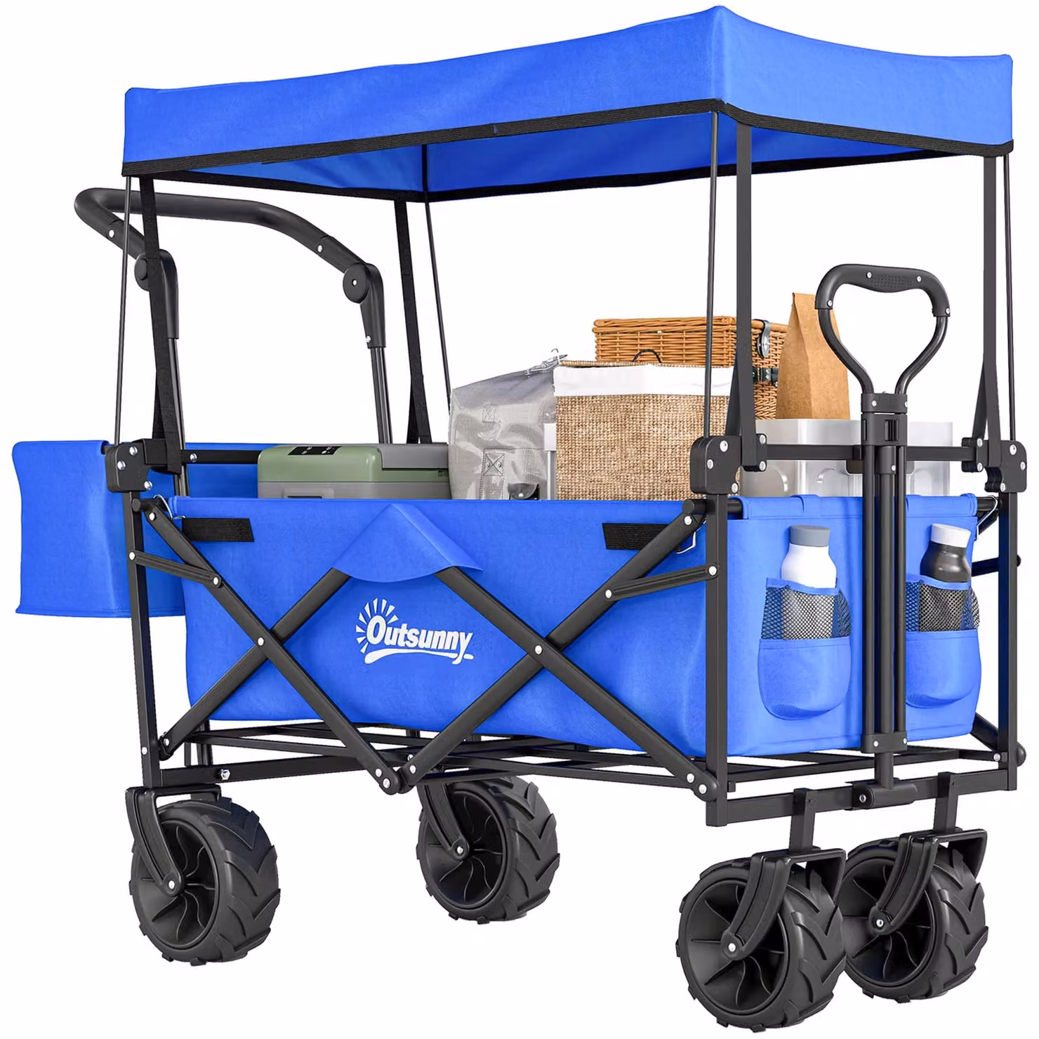 Outsunny Folding Trolley Storage Wagon with Canopy and Handle in Blue – 8