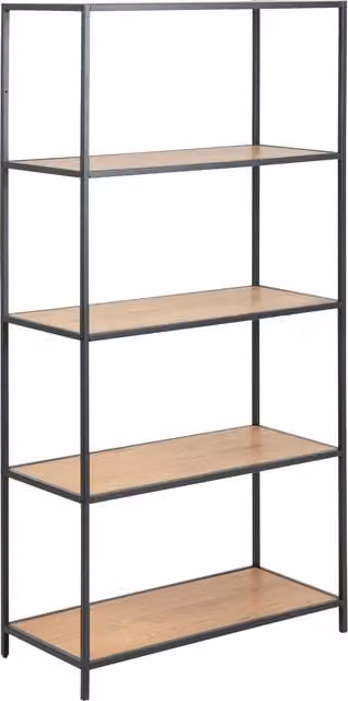 Furniture To Go Seaford Tall Black Metal Bookcase with 4 Wild Oak Shelves