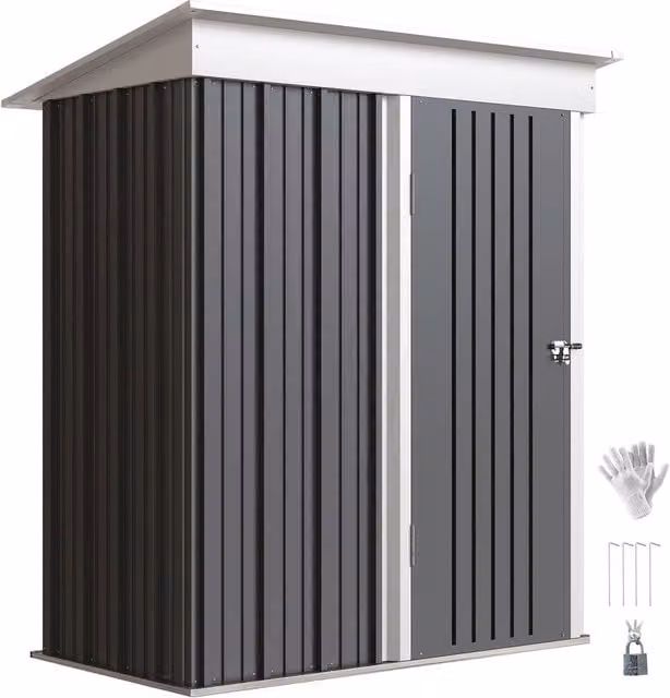 Rolipo Dark Grey Metal Lean-To Garden Shed with Shelving and Lock, W/D/H: 152.4 x 91.44 x 182.88 cm – 1