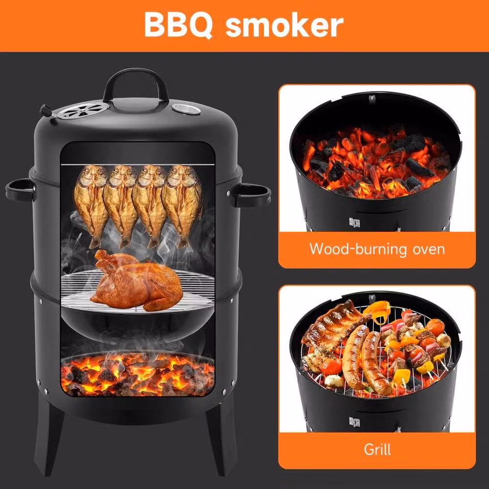 Kelvenix 3 in 1 Charcoal BBQ Smoker and Grill with Thermometer in Black – 4