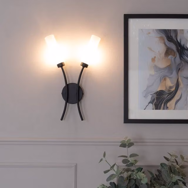 ValueLights Maya 2 Way Curved Up and Down LED Wall Light Fitting with Warm White Bulbs in Black