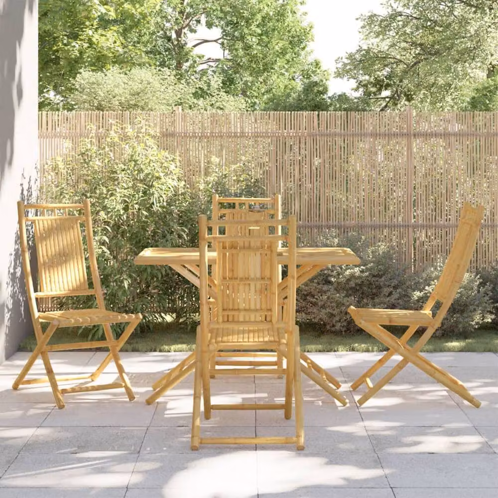 Berkfield Home Beautiful 5 Piece Bamboo Garden Dining Set in Brown – 2