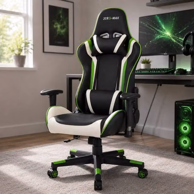 RayGar RG-MAX Gaming Chair in Green with Synthetic Leather, Headrest and Armrests