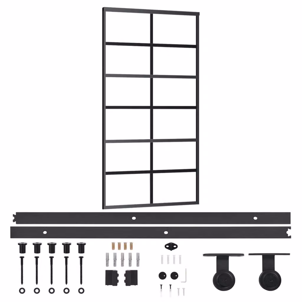 Berkfield Home Black Sliding Glass and Aluminium Door with Hardware Set, W: 102 cm, H: 205 cm – 2