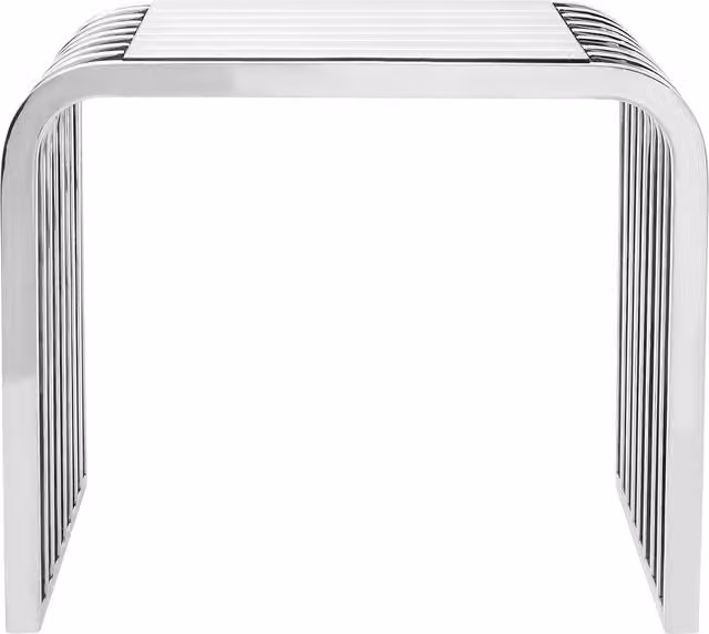 Fifty Five South Modern Square Glass End Table with Silver Metal Frame in Grey