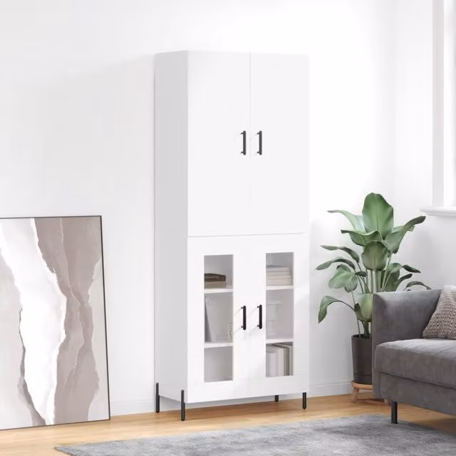 Berkfield Home Modern White Matt Highboard with Hinged Doors and Internal Shelves, W/D/H: 69.5 x 34 x 180 cm