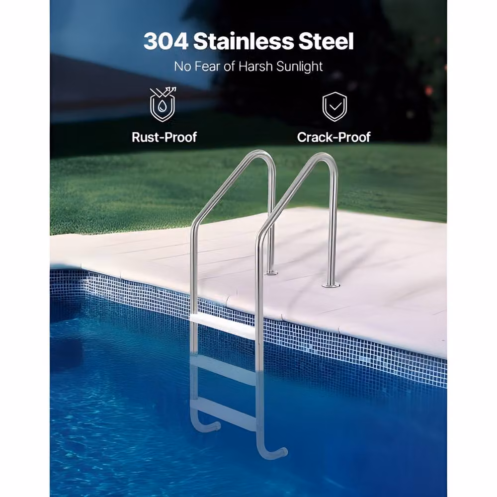 Ferand 3-Step Stainless Steel Swimming Pool Ladder in Silver – 4