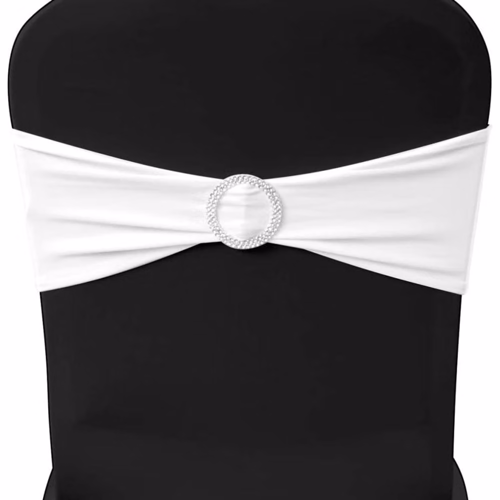 Berkfield Home 25 Piece White Stretchable Decorative Chair Band Set with Diamond Buckle – 3