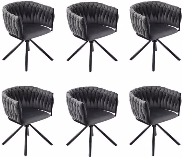 Chilli Seating Set of 6 Grey Velvet Modern Swivel Dining Chairs with Metal Upholstered Frame