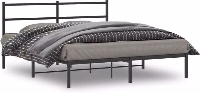 Berkfield Home Metal Bed Frame with Headboard, Black, W/D/H: 160 x 200 cm