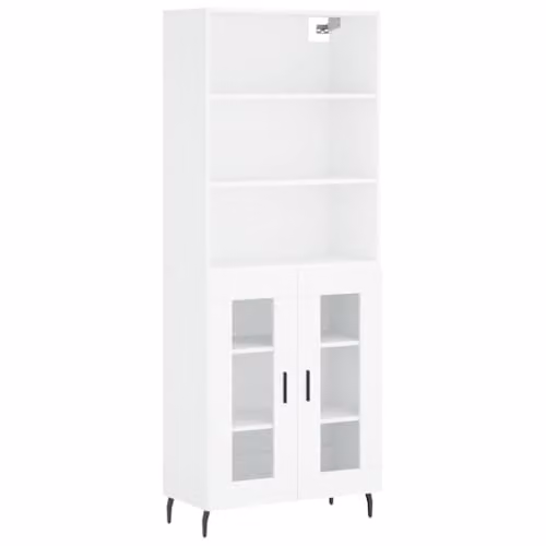 vidaXL Modern White Highboard in MDF and Metal, W/D/H: 69.5 x 34.0 x 180.0 cm