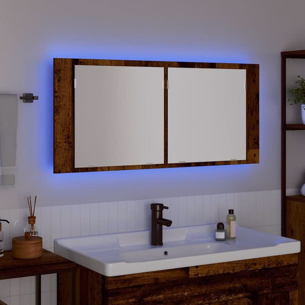 Berkfield Home LED Mirror Cabinet in Brown Old Wood, W/D/H: 100 x 12 x 45 cm – 4