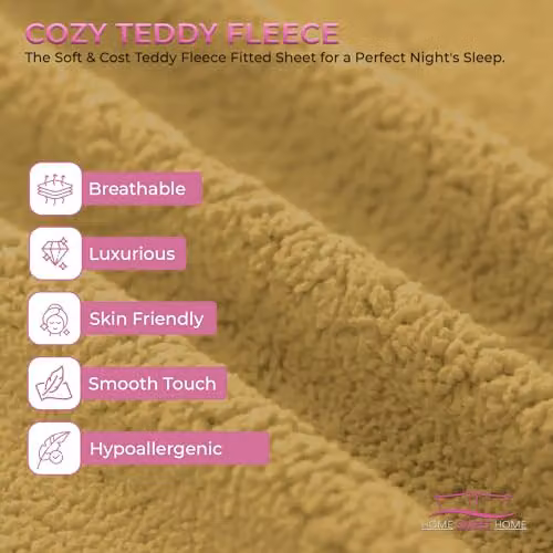 Snug City Teddy Fleece Extra Deep Fitted Sheet, Yellow/Ochre, W/D/H: 200 x 200 x 30 cm – 5