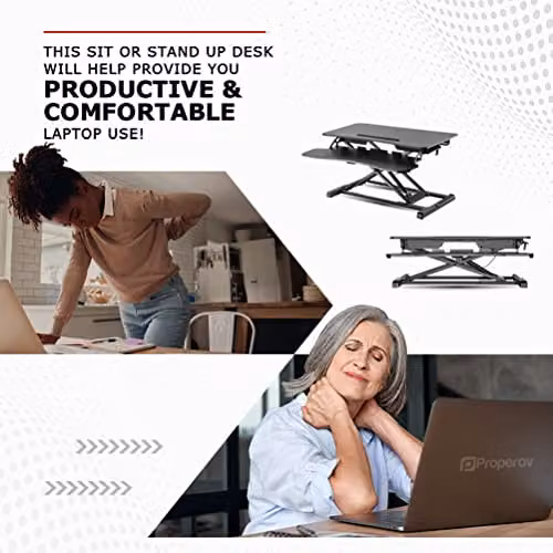 Properav Mobile Two Tier Stand Up Desk Converter Workstation with Gas Spring Height Adjustment and Keyboard Tray, Black – 3