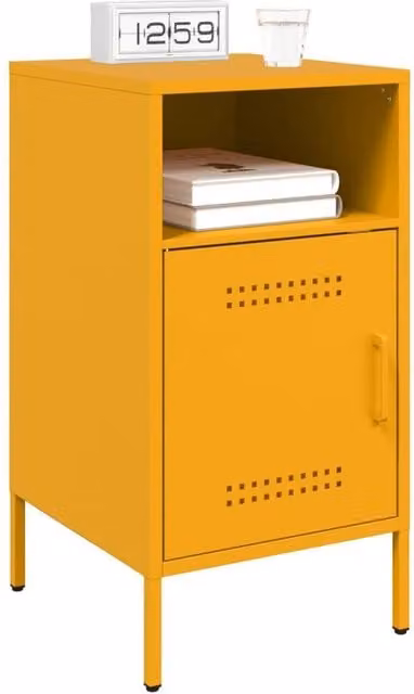 Berkfield Home Sturdy Metal Bedside Cabinets, 2 Pack, Mustard Yellow, W/D/H: 36 x 39 x 68 cm